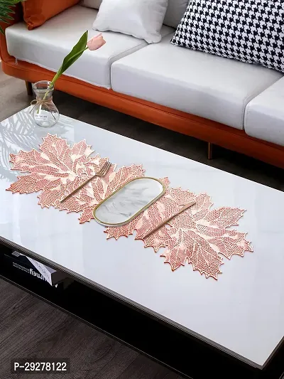 DPA Collection PVC Waterproof Soft  Cutwork Leaf Design Moulding Runner For Dining Table/Center Table - Copper-thumb2