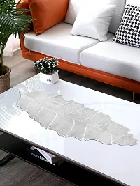 DPA Collection PVC Waterproof Soft  Cutwork Leaf Design Moulding Runner For Dining Table/Center Table Size(91x33)CM  Color - Silver-thumb3