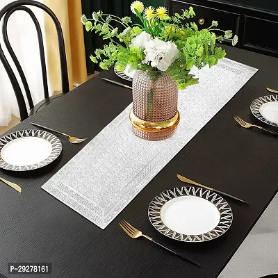 DPA Collection PVC Waterproof Soft  Cutwork Leaf Design Moulding Runner For Dining Table/Center Table Size(91x33)CM  Color - Silver