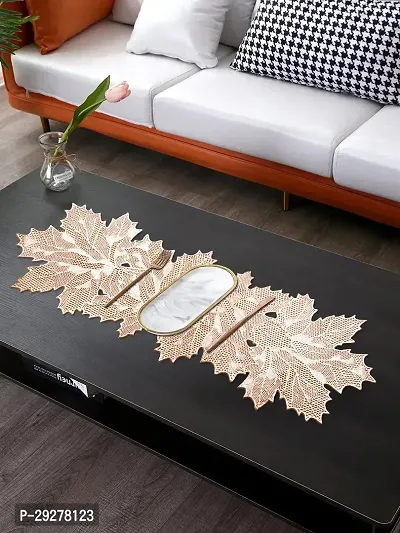 DPA Collection PVC Waterproof Soft  Cutwork Leaf Design Moulding Runner For Dining Table/Center Table - Gold-thumb0