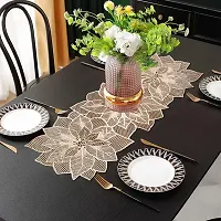 DPA Collection PVC Waterproof Soft  Cutwork Leaf Design Moulding Runner For Dining Table/Center Table Size(91x33)CM - Gold-thumb1