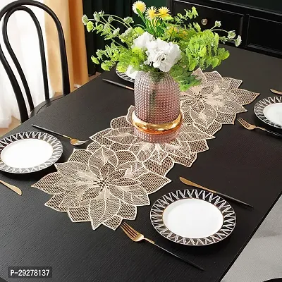 DPA Collection PVC Waterproof Soft  Cutwork Leaf Design Moulding Runner For Dining Table/Center Table Size(91x33)CM - Gold-thumb2