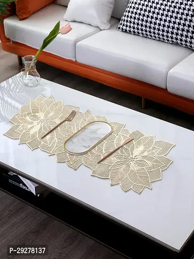 DPA Collection PVC Waterproof Soft  Cutwork Leaf Design Moulding Runner For Dining Table/Center Table Size(91x33)CM - Gold