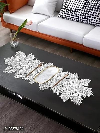 DPA Collection PVC Waterproof Soft  Cutwork Leaf Design Moulding Runner For Dining Table/Center Table - Silver-thumb0