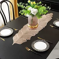 DPA Collection PVC Waterproof Soft  Cutwork Leaf Design Moulding Runner For Dining Table/Center Table - Gold-thumb2