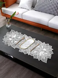 DPA Collection PVC Waterproof Soft  Cutwork Leaf Design Moulding Runner For Dining Table/Center Table Size(91x33)CM - Silver-thumb2