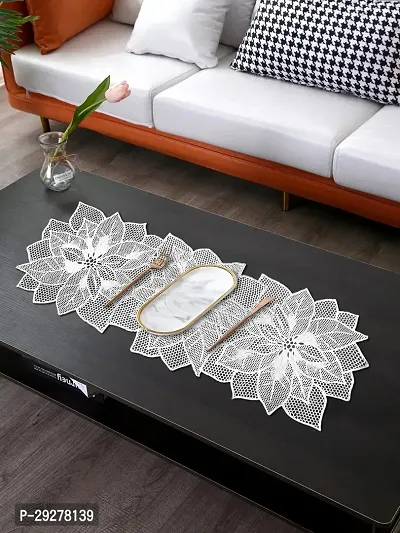 DPA Collection PVC Waterproof Soft  Cutwork Leaf Design Moulding Runner For Dining Table/Center Table Size(91x33)CM - Silver-thumb3