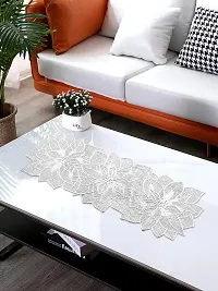 DPA Collection PVC Waterproof Soft  Cutwork Leaf Design Moulding Runner For Dining Table/Center Table Size(91x33)CM - Silver-thumb3