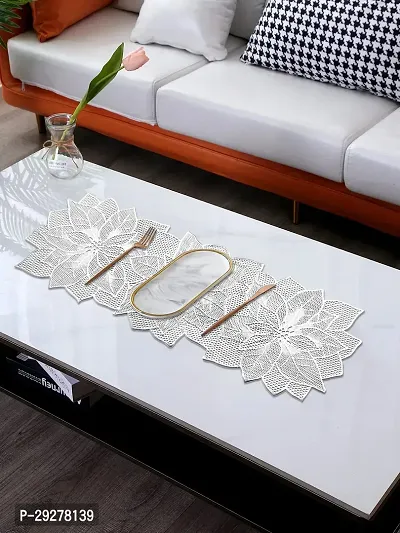 DPA Collection PVC Waterproof Soft  Cutwork Leaf Design Moulding Runner For Dining Table/Center Table Size(91x33)CM - Silver