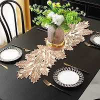 DPA Collection PVC Waterproof Soft  Cutwork Leaf Design Moulding Runner For Dining Table/Center Table - Gold-thumb2