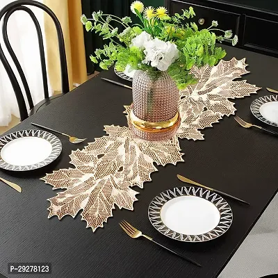 DPA Collection PVC Waterproof Soft  Cutwork Leaf Design Moulding Runner For Dining Table/Center Table - Gold-thumb3