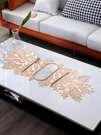 DPA Collection PVC Waterproof Soft  Cutwork Leaf Design Moulding Runner For Dining Table/Center Table - Gold-thumb1