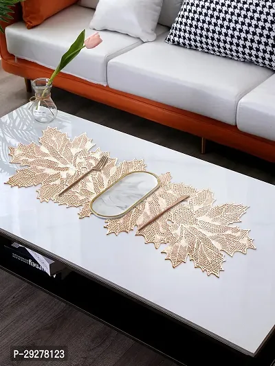 DPA Collection PVC Waterproof Soft  Cutwork Leaf Design Moulding Runner For Dining Table/Center Table - Gold-thumb2