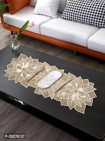 DPA Collection PVC Waterproof Soft  Cutwork Leaf Design Moulding Runner For Dining Table/Center Table Size(91x33)CM - Gold-thumb3