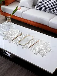 DPA Collection PVC Waterproof Soft  Cutwork Leaf Design Moulding Runner For Dining Table/Center Table - Silver-thumb1