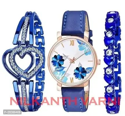 Stylish Blue Watch For Girls And Women, Pack Of 3-thumb0