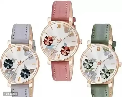 Stylish Multicoloured Watch For Girls And Women, Pack Of 3-thumb0