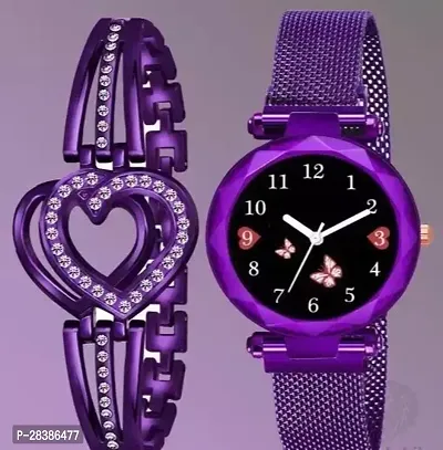 Stylish Purple Watch For Girls And Women, Pack Of 2