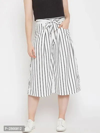 Women White Color Stripe Print Tie Up Waist Palazzo-thumb0