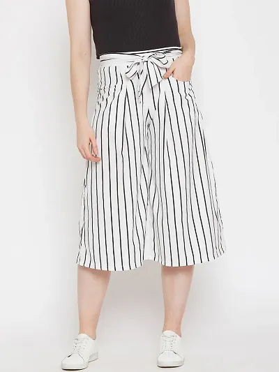 Women Color Stripe Print Tie Up Waist Palazzo