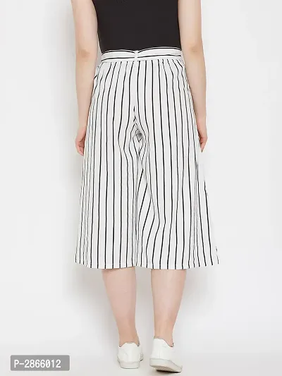 Women White Color Stripe Print Tie Up Waist Palazzo-thumb2