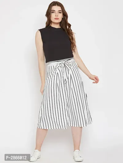 Women White Color Stripe Print Tie Up Waist Palazzo-thumb3