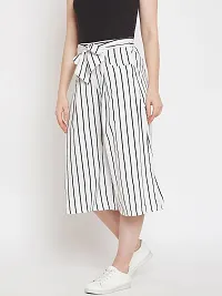 Women White Color Stripe Print Tie Up Waist Palazzo-thumb3