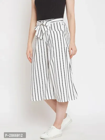 Women White Color Stripe Print Tie Up Waist Palazzo-thumb4