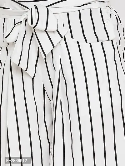 Women White Color Stripe Print Tie Up Waist Palazzo-thumb5