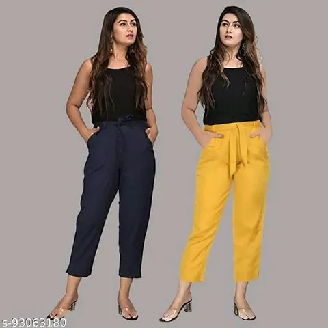 Pack of 2 Women Regular Fit Black, Pure Trousers