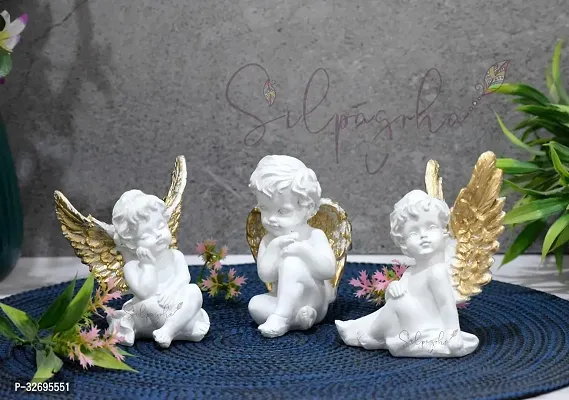 Angel Statue Set Of 3 Suitable For Table And Car Lxwxh4X4X3 White And Gold Gift Item-thumb0