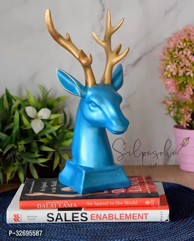 Polyresin Reindeer Showpiece Modern Art Deer Statue Wild Animal Figurine Home Decorative Items Gift Items Sparkle Blue Size 11Inch