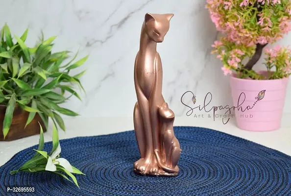 Handicraft Polyresin Cat Family Decorative Statue Showpiece Animal Figurine Home Decorative Items Gift Items Color Rose Gold Size 8.5 Inch Style 08