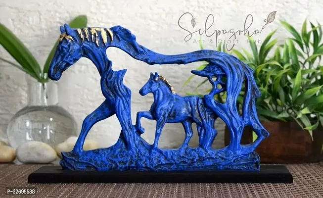 Handicraft Polyresin Good Luck Vastu Fengshui Decorative Horse With Baby Horse Statue Wild Animal Figurine Home Decorative Items Gift Items Antique Bluestyle 01