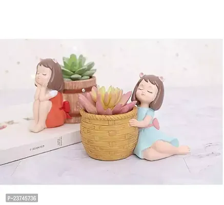 Resin Cute Combo Pack of 2 Basket Girls Succulent Planter Pot-thumb0