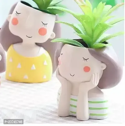 Resin Combo Pack of 2 Cartoon Girls Succulent Planter Pot