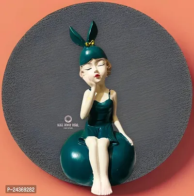 Cute Modern Green Girl Sitting On Stone Statue Figurines for Home Decor Outdoor, Living Room Decoration (8 Inches Height