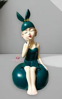 Cute Modern Green Girl Sitting On Stone Statue Figurines for Home Decor Outdoor, Living Room Decoration (8 Inches Height-thumb1