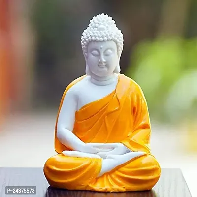 Shree Pawan Putra Resin Sitting Meditation Dhyan Buddha Statue Showpiece Lord Buddha Idol (White/Orange, 5.5-inch)-thumb0