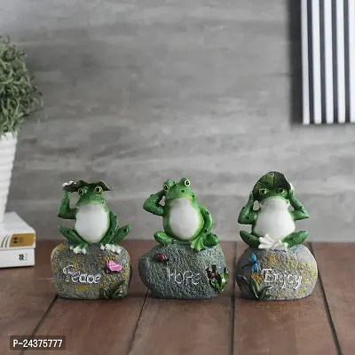 Shree Pawan Putra resin Beautiful Three Frogs Statue Showpiece Items for Home Decor, Living Room, Balcony, Garden Indoor Wall Shelf Decoration, Frogs Sitting on Stone Sculpture - Set of 3 Pcs (BEST QU