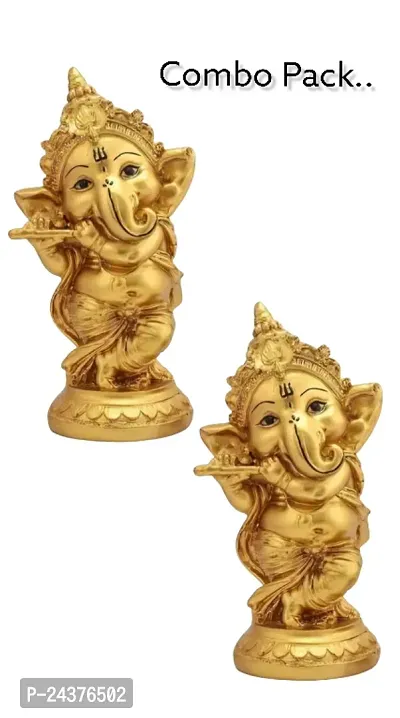 Golden Ganesh Ji Idol (Combo Peck of 2 Ganesh) Ganesh Murti Statue Home Decor Ganesh ji for Gift Showpiece Idol Pooja/Office/Home (Golden Color, 6 inch) ,2 Piece