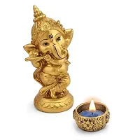 The SPP Golden Ganesha Statue for Home Decor Showpiece | Vinayaka Statue | Ganpati Murti | Ganesh ji ki Murti with Deepak, Tea Light Candle Holder (Golden, 6.5 Inch)-thumb1