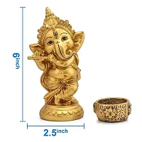 The SPP Golden Ganesha Statue for Home Decor Showpiece | Vinayaka Statue | Ganpati Murti | Ganesh ji ki Murti with Deepak, Tea Light Candle Holder (Golden, 6.5 Inch)-thumb2