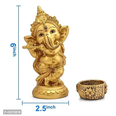 The SPP Golden Ganesha Statue for Home Decor Showpiece | Vinayaka Statue | Ganpati Murti | Ganesh ji ki Murti with Deepak, Tea Light Candle Holder (Golden, 6.5 Inch)-thumb3