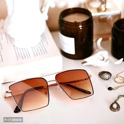 Rich Club Retro Rectangular Aviator Sunglasses Premium Glass Lens Flat Metal Sun Glasses Men Women-thumb3