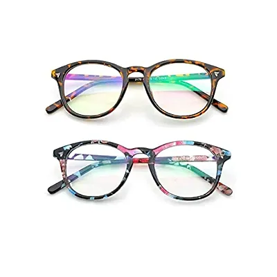 Rich Club Blue Light Blocking Zero Power Anti-Glare Combo of 2 Printed Eyeglasses Frame for Eye Protection from Computer/Tablet/Laptop/Mobile with Lens Cleaner