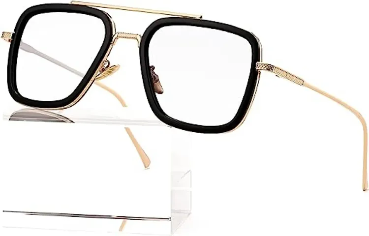 VILEN RAY Tony Stark Vintage Original Blue Light Blocking Square Metal Frame Eyeglasses for Men Women - Iron Man and Edith Sun Glasses