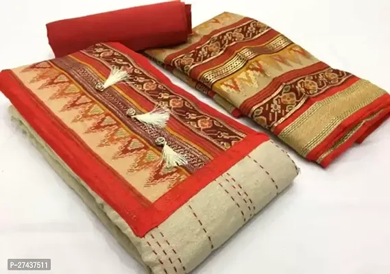 Elegant Red Cotton Embroidered Dress Material With Dupatta For Women