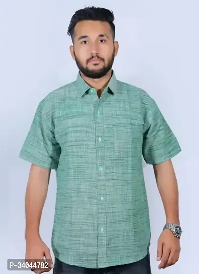 Stylish Green Khadi Cotton Short Sleeves Casual Shirt For Men-thumb0