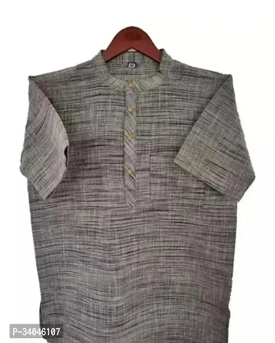 Stylish Grey Khadi Cotton Short Length Kurta For Men-thumb0